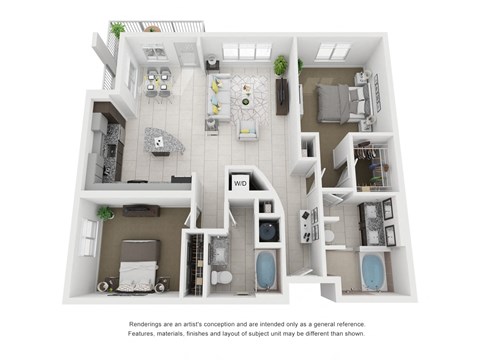 Floor plan for 2 beds, 2 baths, 1196 sqft